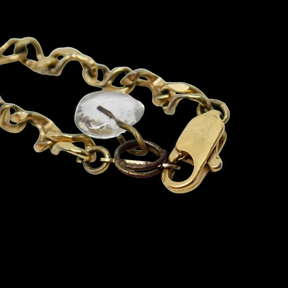 24K GFL Chain Link Bracelet Dainty Vintage Links with Glass Heart Charm 7